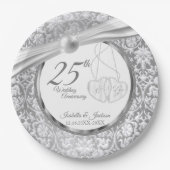 25e Jubileum van het huwelijk - Pearl White en Sil Papieren Bordje (Voorkant)