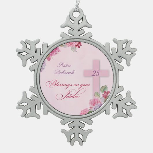 25e Jubileum van het religieuze leven katholieke n Tin Sneeuwvlok Ornament (Voorkant)