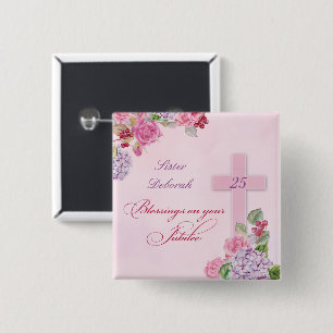 25e Jubileum van het religieuze leven katholieke n Vierkante Button 5,1 Cm