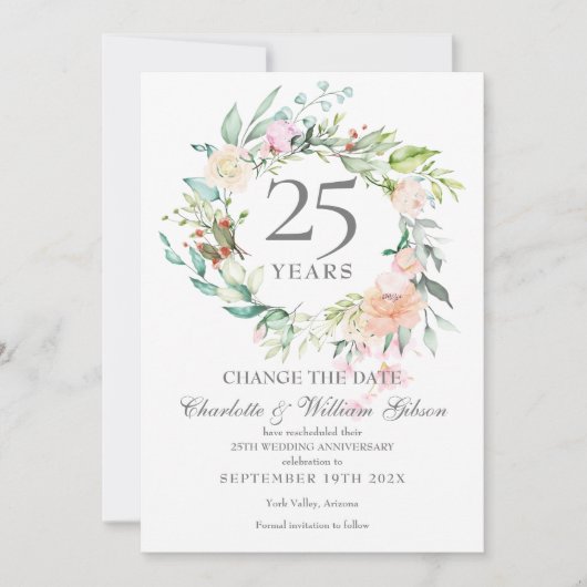 25e Jubileum Verander de Datum Rozen Floral Kaart (Voorkant)