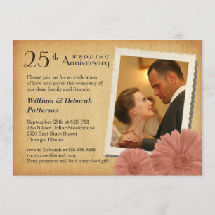 25e jubileum vintage Daisy foto uitnodigingen
