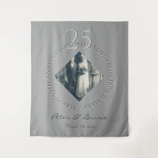 25e Jubileum voor bruiloft Foto Diamond Lijst Wandkleed (Voorkant)