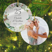 25e Jubileum voor bruiloft Foto Rozen Garland Keramisch Ornament