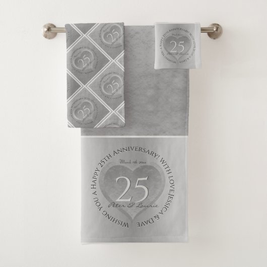 25e Jubileum voor bruiloft Golden Bath Towel Set Bad Handdoek (Insitu)