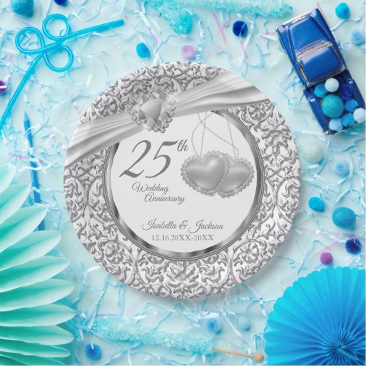 25e Jubileum voor bruiloft - hart Papieren Bordje (Feest)