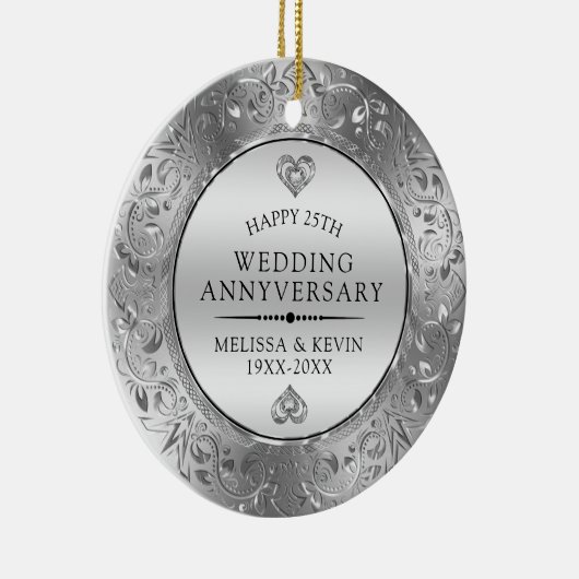 25e Jubileum voor bruiloft Zilver Lijst Keramisch Ornament (Rechts)