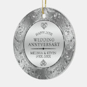 25e Jubileum voor bruiloft Zilver Lijst Keramisch Ornament (Links)