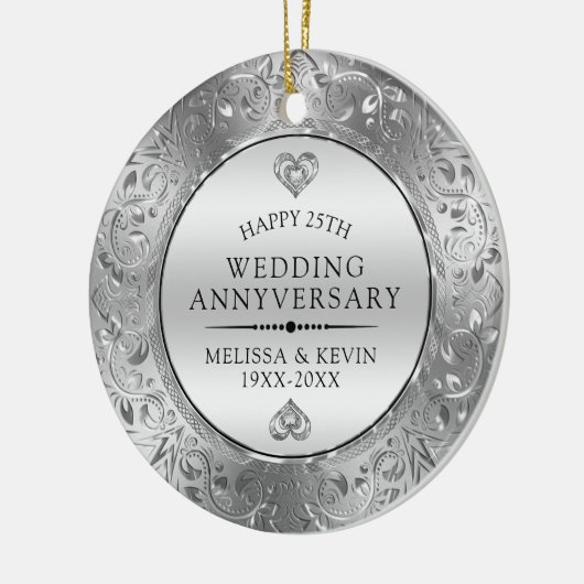 25e Jubileum voor bruiloft Zilver Lijst Keramisch Ornament (Links)