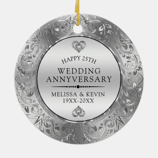 25e Jubileum voor bruiloft Zilver Lijst Keramisch Ornament (Achterkant)