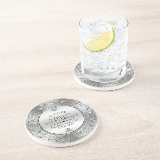 25e Jubileum voor bruiloft Zilver Lijst Zandsteen Onderzetter (Zijkant)