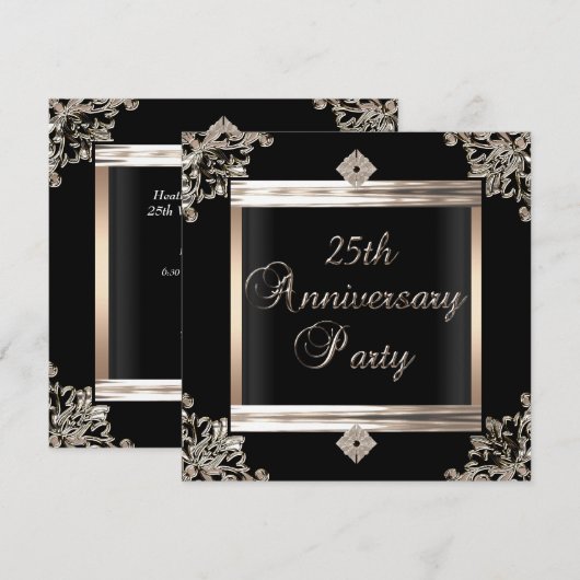 25e Jubileum voor weddenschappen Art Deco Black Si Kaart (Voorkant / Achterkant)