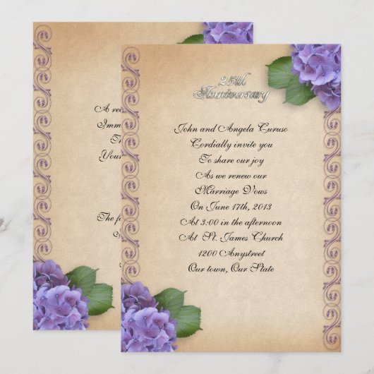 25e Jubileum vow vernieuwing hydrangea floral Kaart (Voorkant / Achterkant)