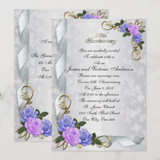 25e Jubileum vow vernieuwing lavender & blauwe roz Kaart (Voorkant / Achterkant)