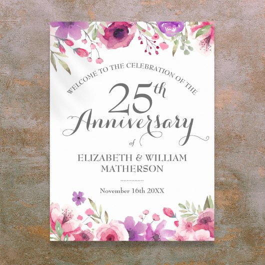 25e jubileum Watercolour Roses welkomstbord Poster