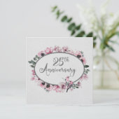 25e Jubileum Waterverf Roze bloemen en vogels Kaart (Staand voorkant)