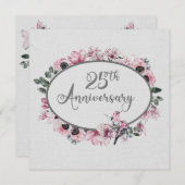 25e Jubileum Waterverf Roze bloemen en vogels Kaart (Voorkant / Achterkant)