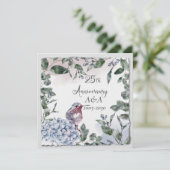 25e Jubileum Waterverf Roze bloemen en vogels Kaart (Staand voorkant)