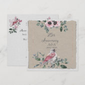 25e Jubileum Waterverf Roze bloemen en vogels Kaart (Voorkant / Achterkant)