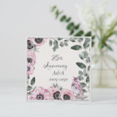 25e Jubileum Waterverf Roze bloemen en vogels Kaart (Staand voorkant)