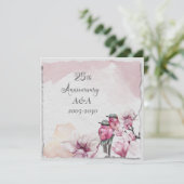 25e Jubileum Waterverf Roze bloemen en vogels Kaart (Staand voorkant)