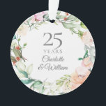 25e Jubileum Waterverf Rozen Floral Ornament<br><div class="desc">Deze botanische 25e trouwdag is een delicate waterverf bloemland en kan gepersonaliseerd worden met je speciale verjaardagsinformatie in een elegante zilvertekst. Ontworpen door: Thisnotme©</div>