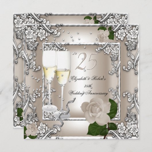 25e Jubileum Wedding Cream Roos Silver Kaart (Voorkant / Achterkant)