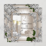 25e Jubileum Wedding Cream Roos Silver Kaart<br><div class="desc">25e Jubileum Wedding Party - Cream Roos Silver Floral Champagne Invitation All Occasions Party. mannen 25th,  30th,  40th,  50th,  60th, </div>