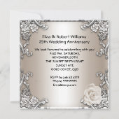 25e Jubileum Wedding Cream Roos Silver Party Kaart (Achterkant)