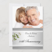 25e Jubileum Wedding Silver White Rose Kaart (Voorkant)