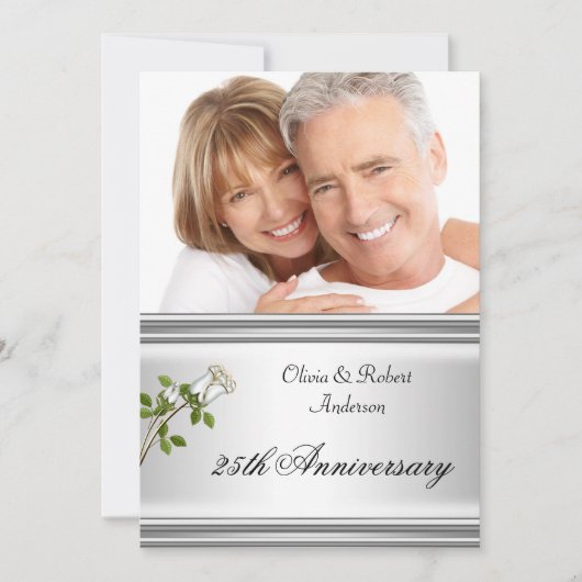 25e Jubileum Wedding Silver White Rose Kaart (Voorkant)