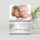 25e Jubileum Wedding Silver White Rose Kaart (Staand voorkant)