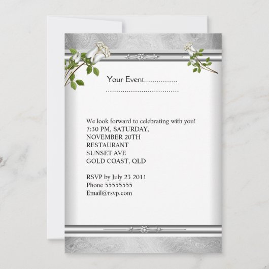 25e Jubileum Wedding Silver White Rose Kaart (Achterkant)