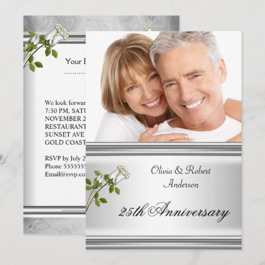 25e Jubileum Wedding Silver White Rose Kaart (Voorkant / Achterkant)