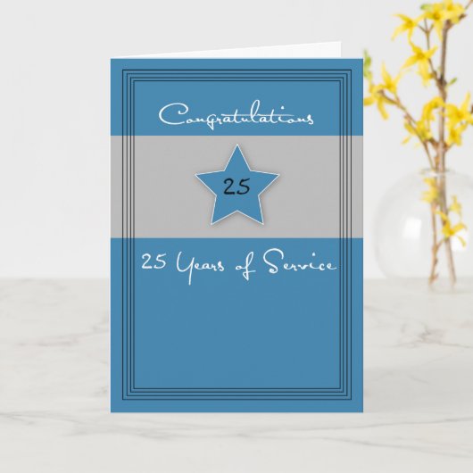 25e Jubileum werknemer, service, blauw, grijs Kaart (Gele Bloem)