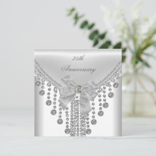 25e Jubileum White Silver Overlay Bow Jewel Kaart (Staand voorkant)