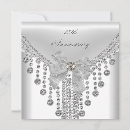 25e Jubileum White Silver Overlay Bow Jewel Kaart (Voorkant)