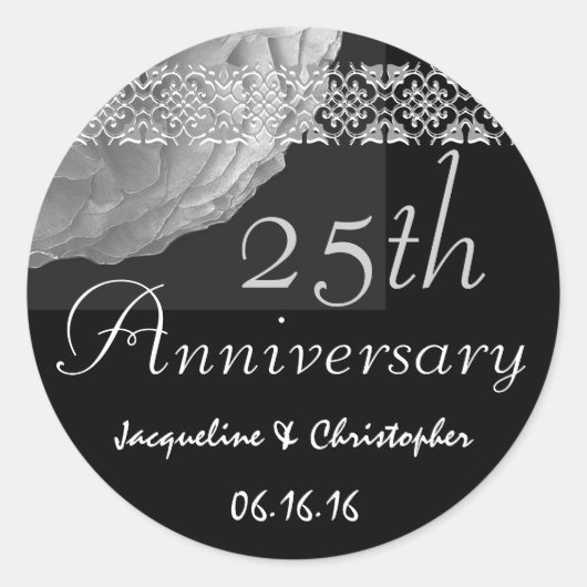 25e Jubileum WIT ZILVER ZWART Rozen Sticker (Voorkant)