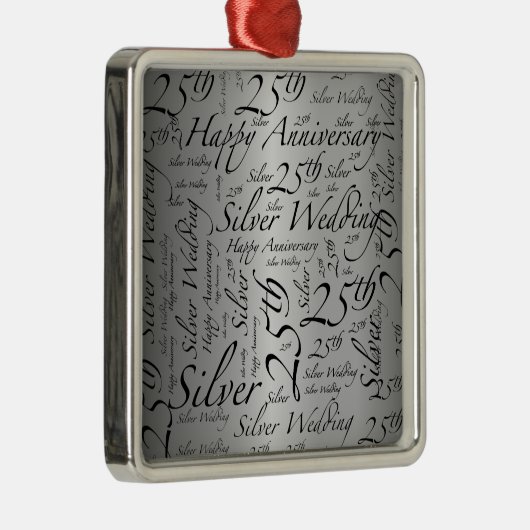 25e Jubileum Word Art Graphic Metalen Ornament (Rechts)