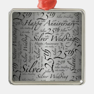 25e Jubileum Word Art Graphic Metalen Ornament
