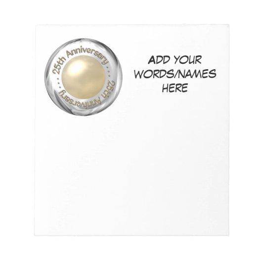 25e Jubileum ("Zilver" en "Pearl" "3-D") Notitieblok (Voorkant)