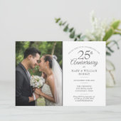 25e jubileum zilveren confetti huwelijksfoto kaart (Staand voorkant)