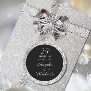 25e jubileum Zilveren Glans Zwarte Stijlvolle Glam Ronde Sticker