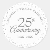 25e jubileum Zilveren Love Hearts Confetti Ronde Sticker (Voorkant)