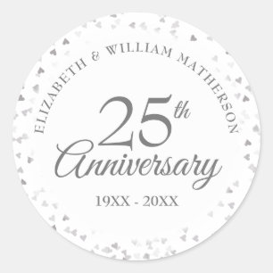 25e jubileum Zilveren Love Hearts Confetti Ronde Sticker