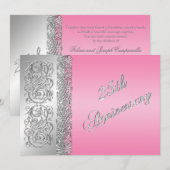 25e Jubileum Zilveren Scrollen met Roze Kaart (Voorkant / Achterkant)