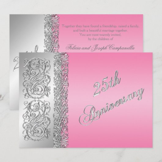 25e Jubileum  Zilveren Scrollen met Roze Kaart (Voorkant / Achterkant)