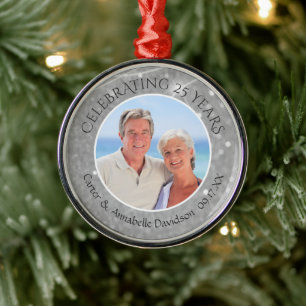 25e Jubileum   Zilveren Sparkle Photo Metalen Ornament