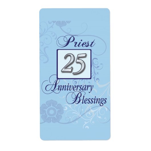 25e Jubileum zilvernummer op blauw Etiket (Voorkant)