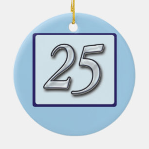 25e Jubileum zilvernummer op blauw Keramisch Ornament