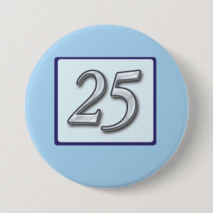 25e Jubileum zilvernummer op blauw Ronde Button 7,6 Cm